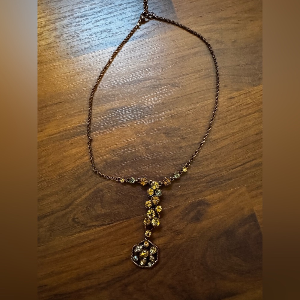 Vintage Signed Givenchy Elegant Gold Topaz Crystal Lariat Y Necklace
